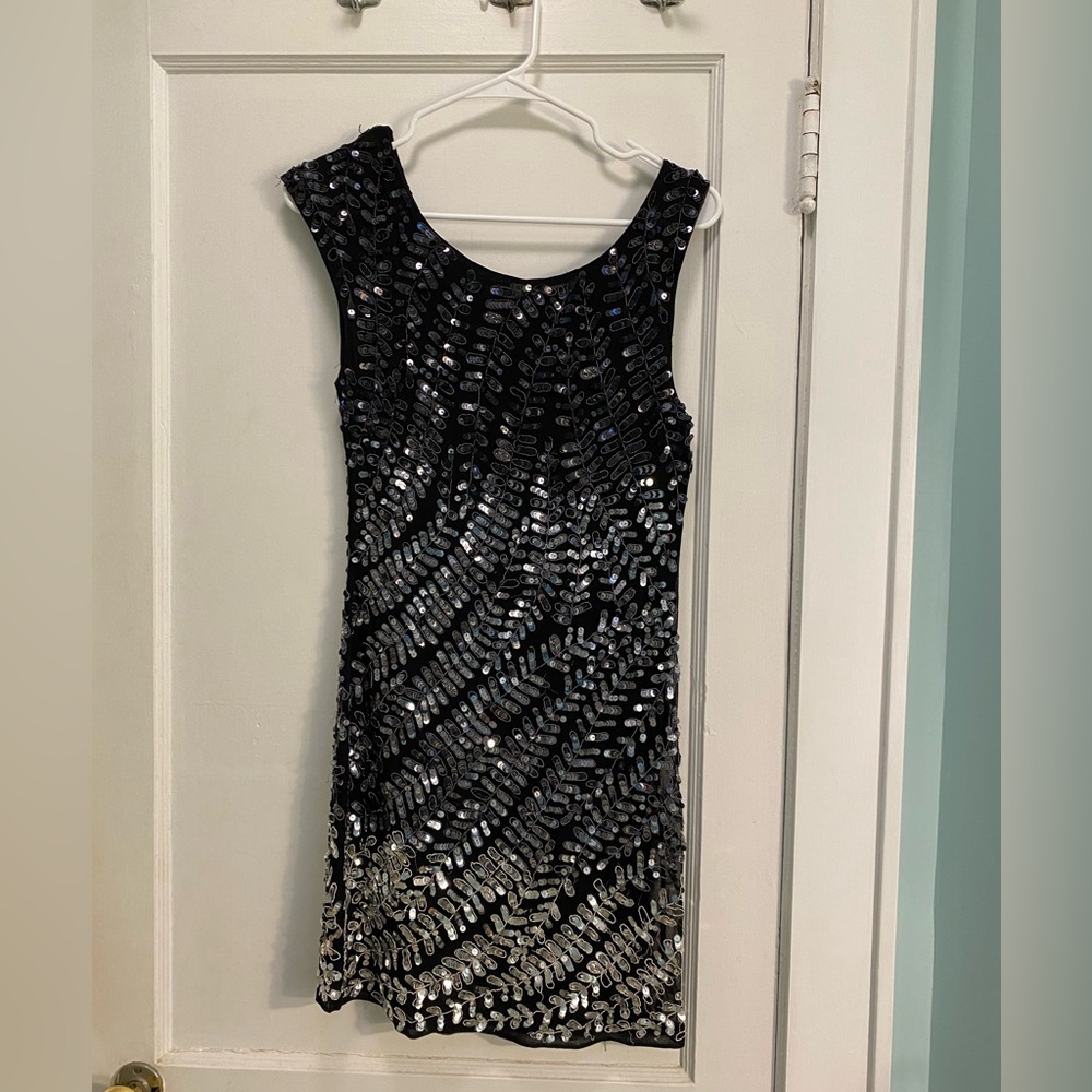 Alice + Olivia Sequin Black and Silver Dress